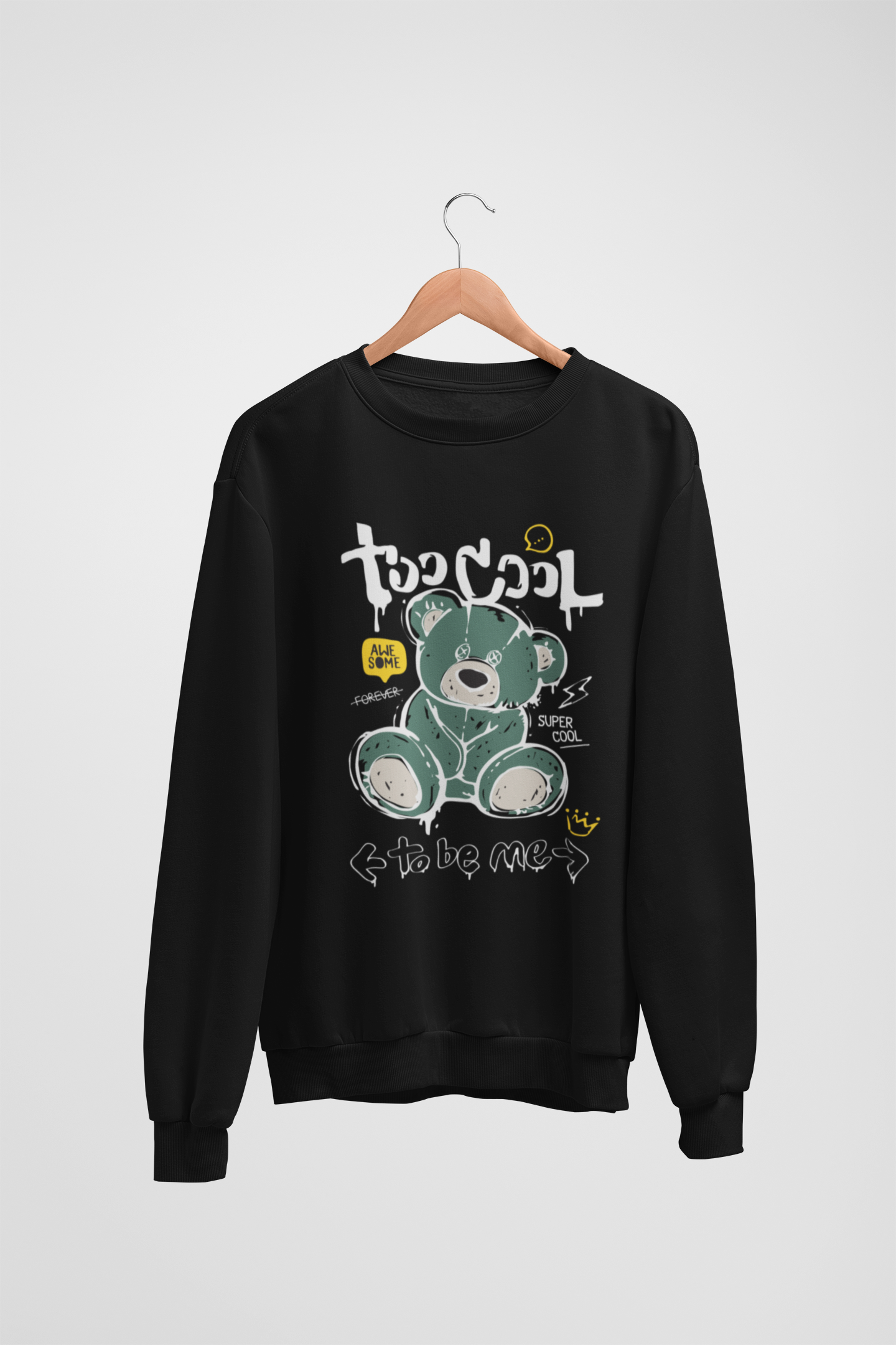 Too Cool Teddy Bear Black Sweatshirt For Women