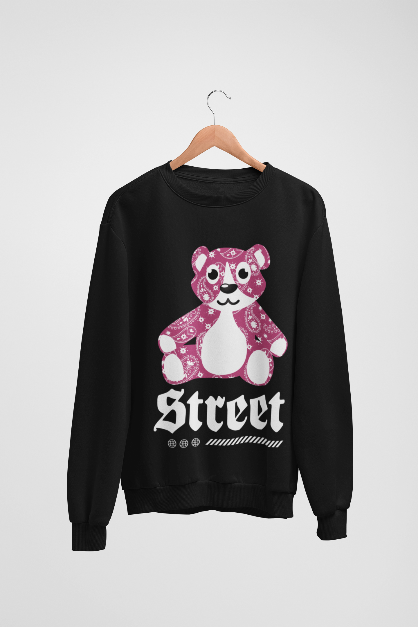 Street Teddy Bear Black Sweatshirt For Women