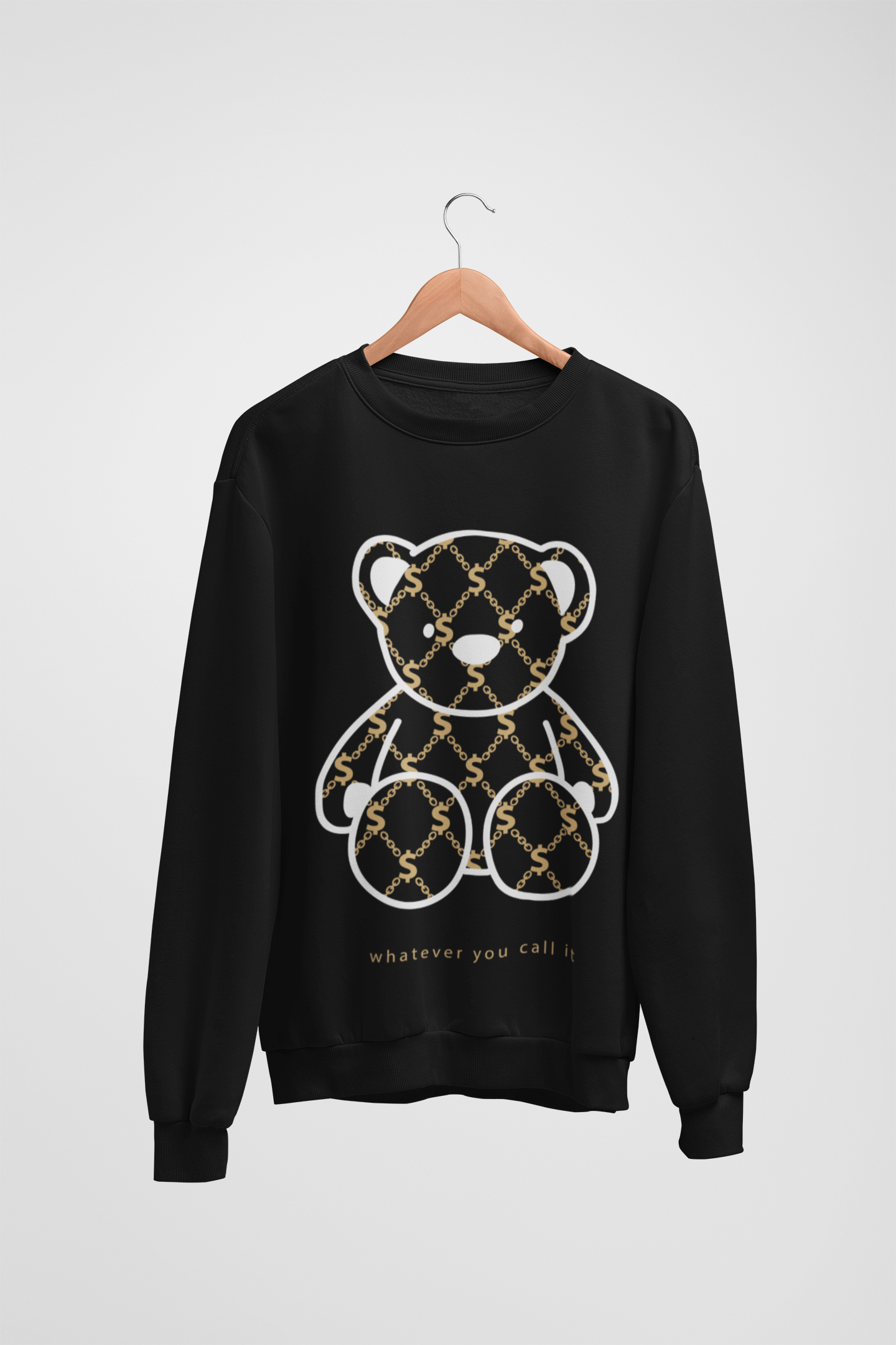 Dollar Sign Teddy Bear Black Sweatshirt For Women