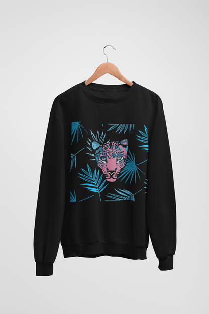 Peeping Leopard Black Sweatshirt For Women