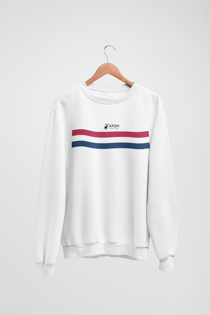 White sweatshirt with red and blue stripe new arrivals