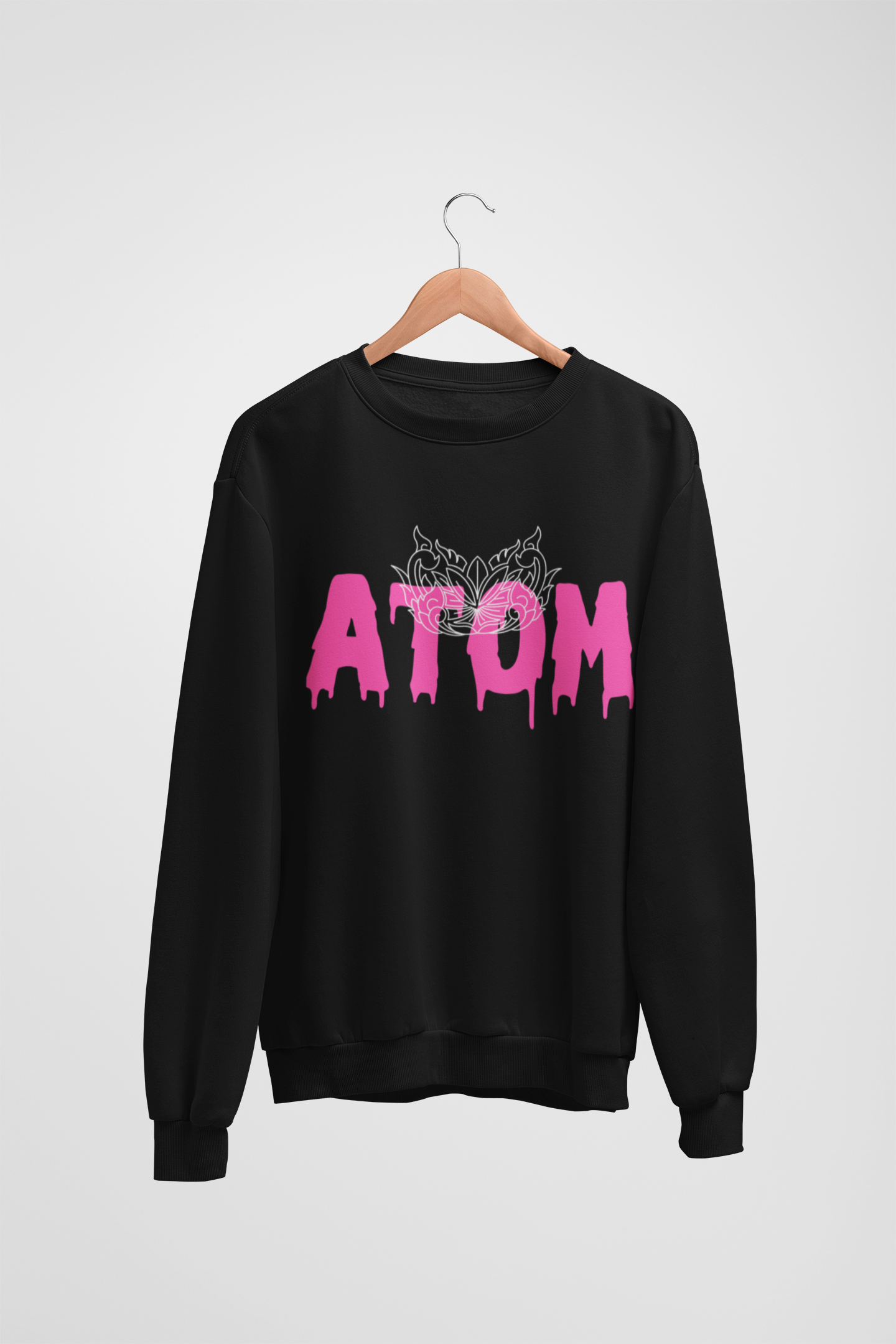Bloody Pink ATOM Crew Neck Black Sweatshirt For Women