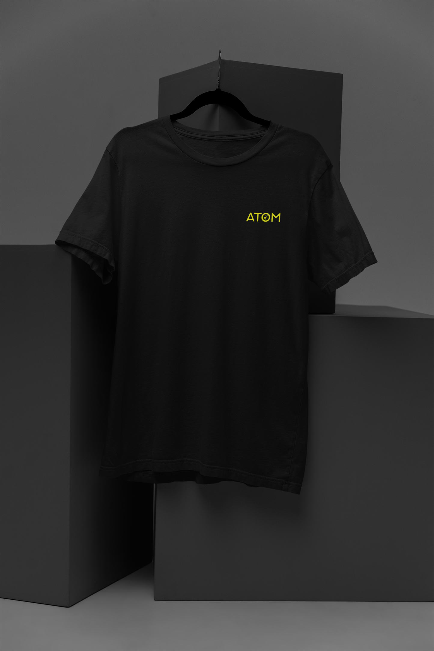 ATOM Yellow Logo Basic Black T-Shirt For Women