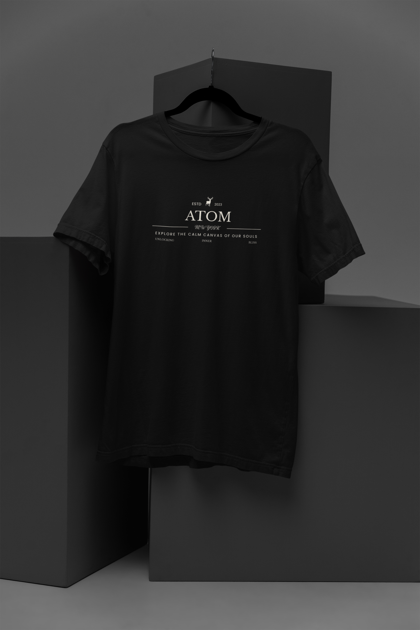 Atom Signature New York Calm Canvas Black T-Shirt For Men