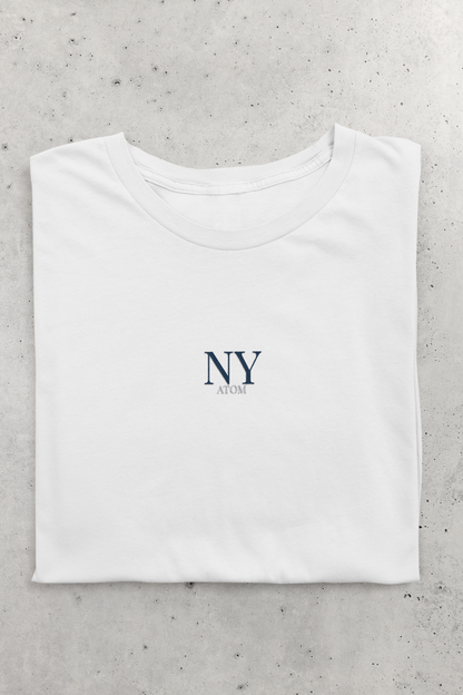 NY ATOM Embroidered Logo Basic White T-Shirt For Women