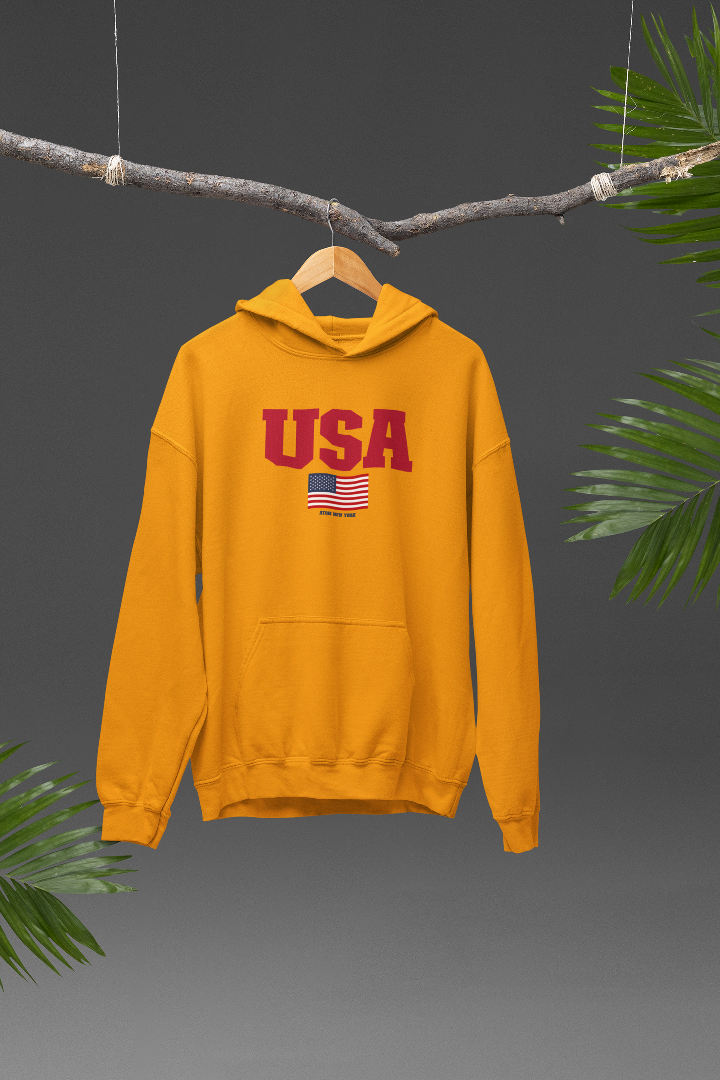 USA Pure Cotton Mustard Yellow Hoodie For Men