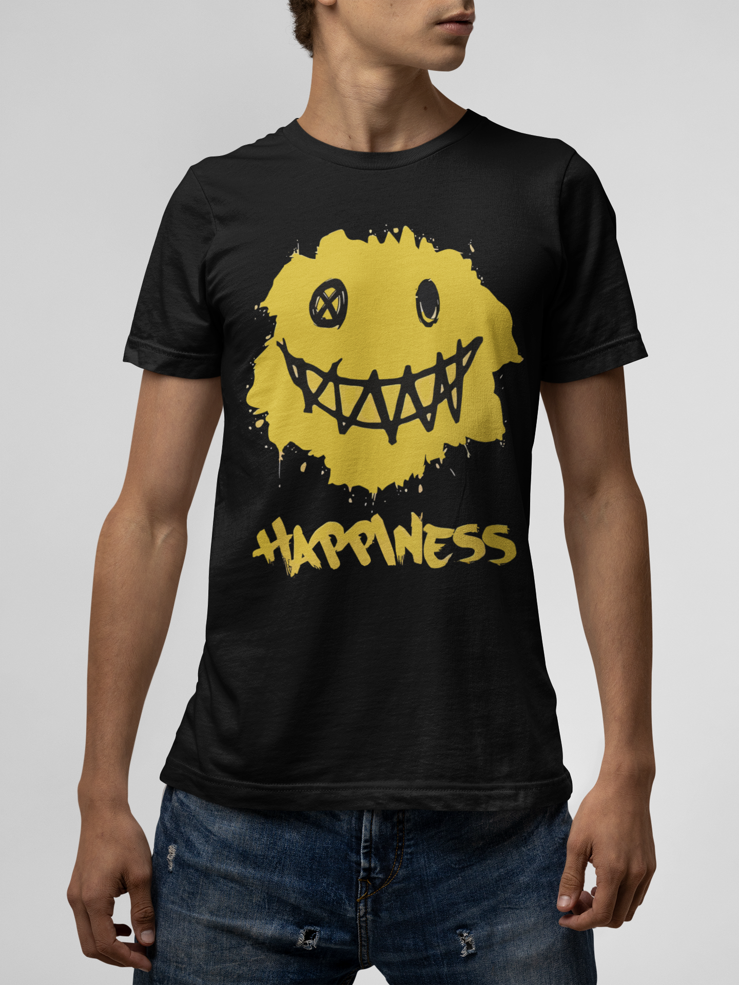 Happiness Black T-Shirt For Men
