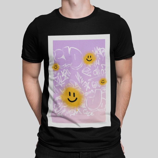 Graffitti Smilie Black T-Shirt For Men