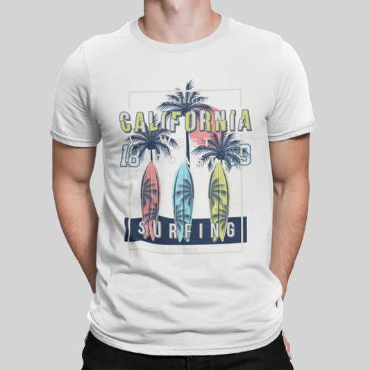 California Surfing White T-Shirt For Men