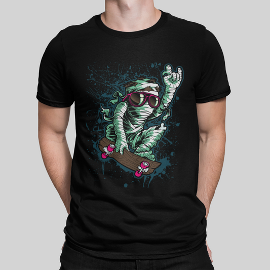 Skateboarding Mummy Black T-Shirt For Men