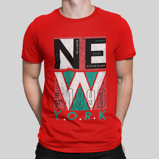 New York 1990 Red T-Shirt For Men