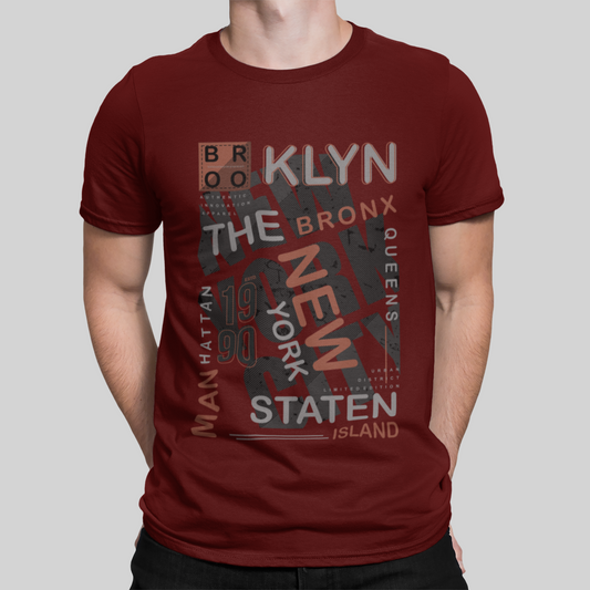 Brooklyn New York Maroon T-Shirt For Men