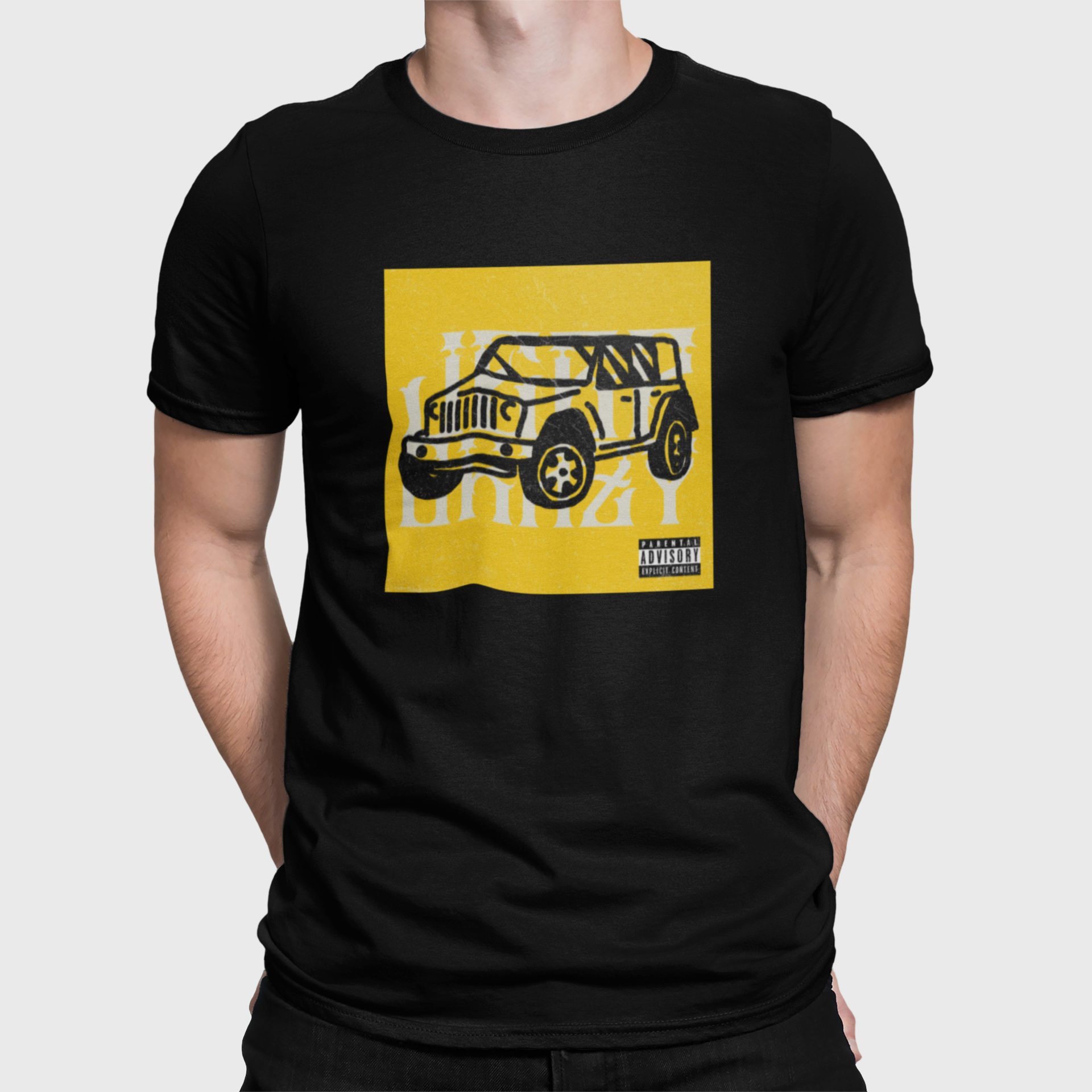 Jeep Crazy Vintage Car Black Round Neck T-Shirt for Men. 