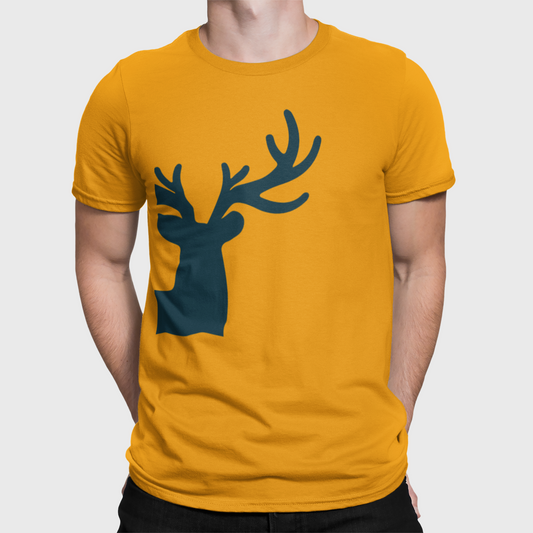 ATOM Signature Half Blue Deer Mustard Yellow Round Neck T-Shirt for Men.