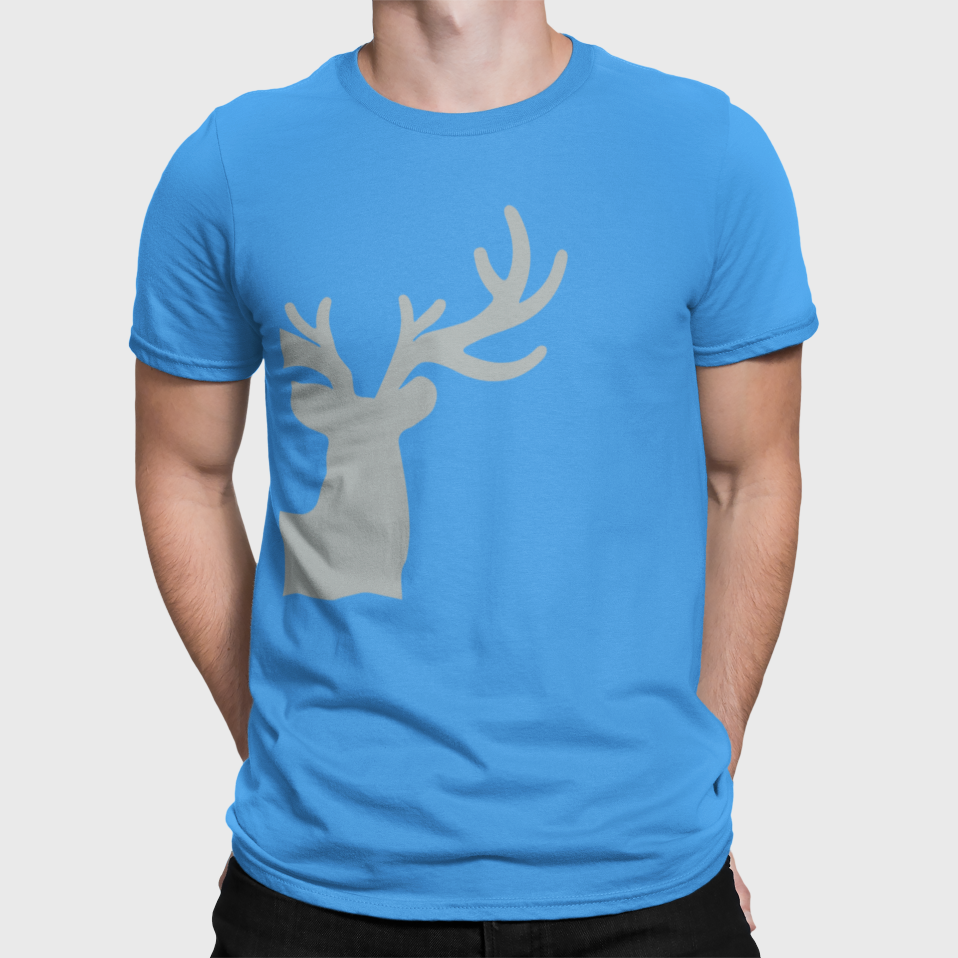 ATOM Signature Half Grey Deer Sky Blue Round Neck T-Shirt for Men.