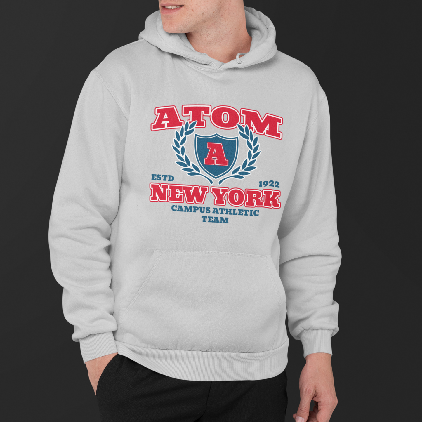 College Athletic Team Unisex Melange Grey Hoodie For Men
