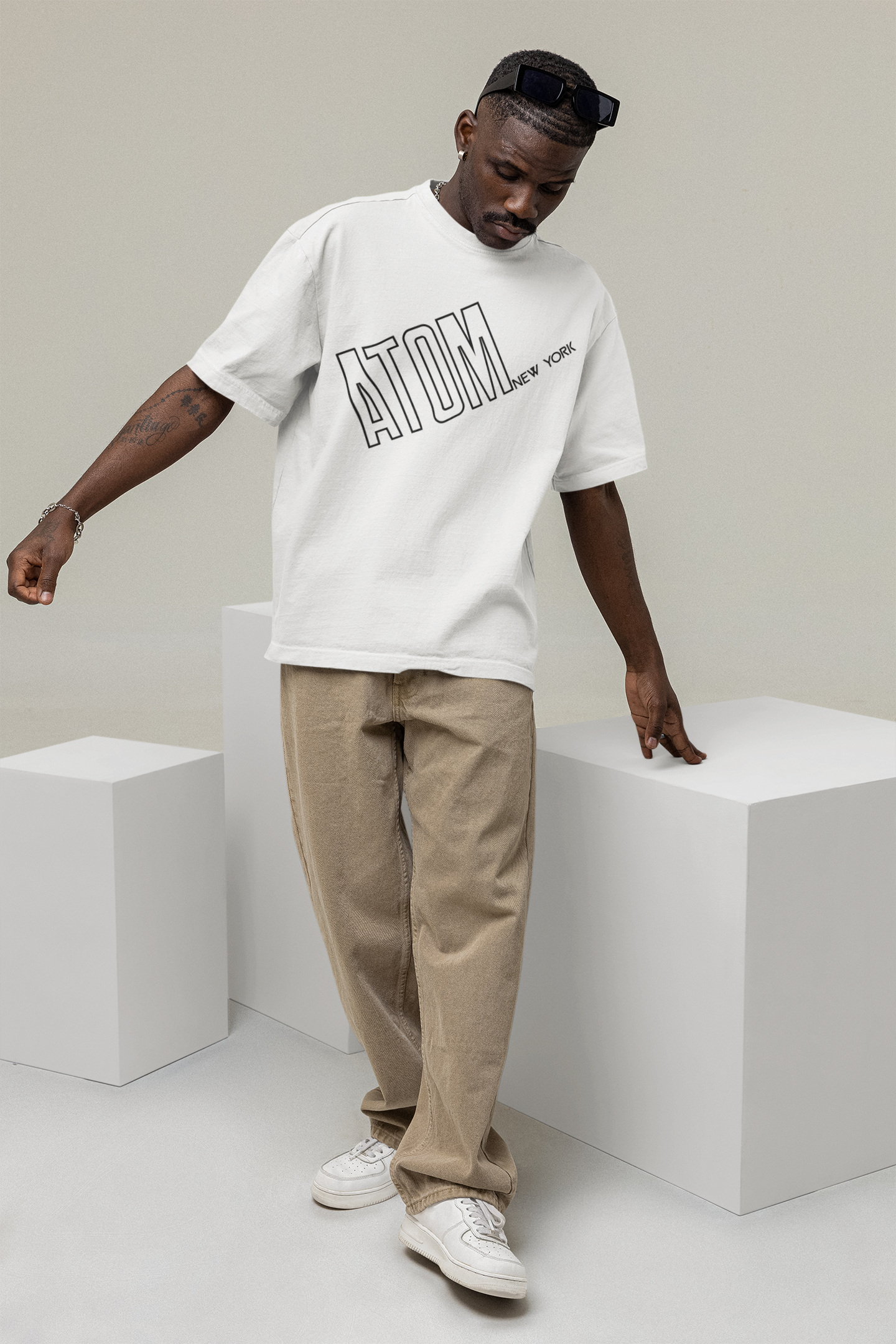 French Terry ATOM NEW YORK White Unisex Oversize T-Shirt