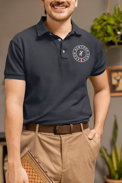 ATOM NEW YORK 2023 Navy Blue Polo Neck T-Shirt For Men