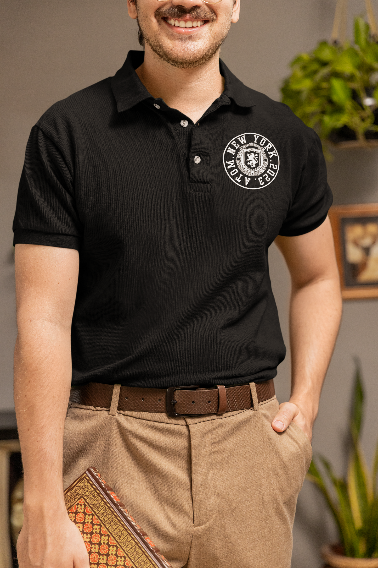 ATOM New York 2023 Black Polo Neck T-Shirt For Men