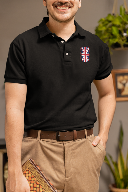 ATOM New York UK Flag Black Polo Neck T-Shirt For Men