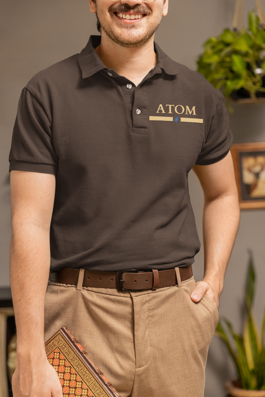 ATOM Mascot Coffee Brown Polo Neck T-Shirt For Men