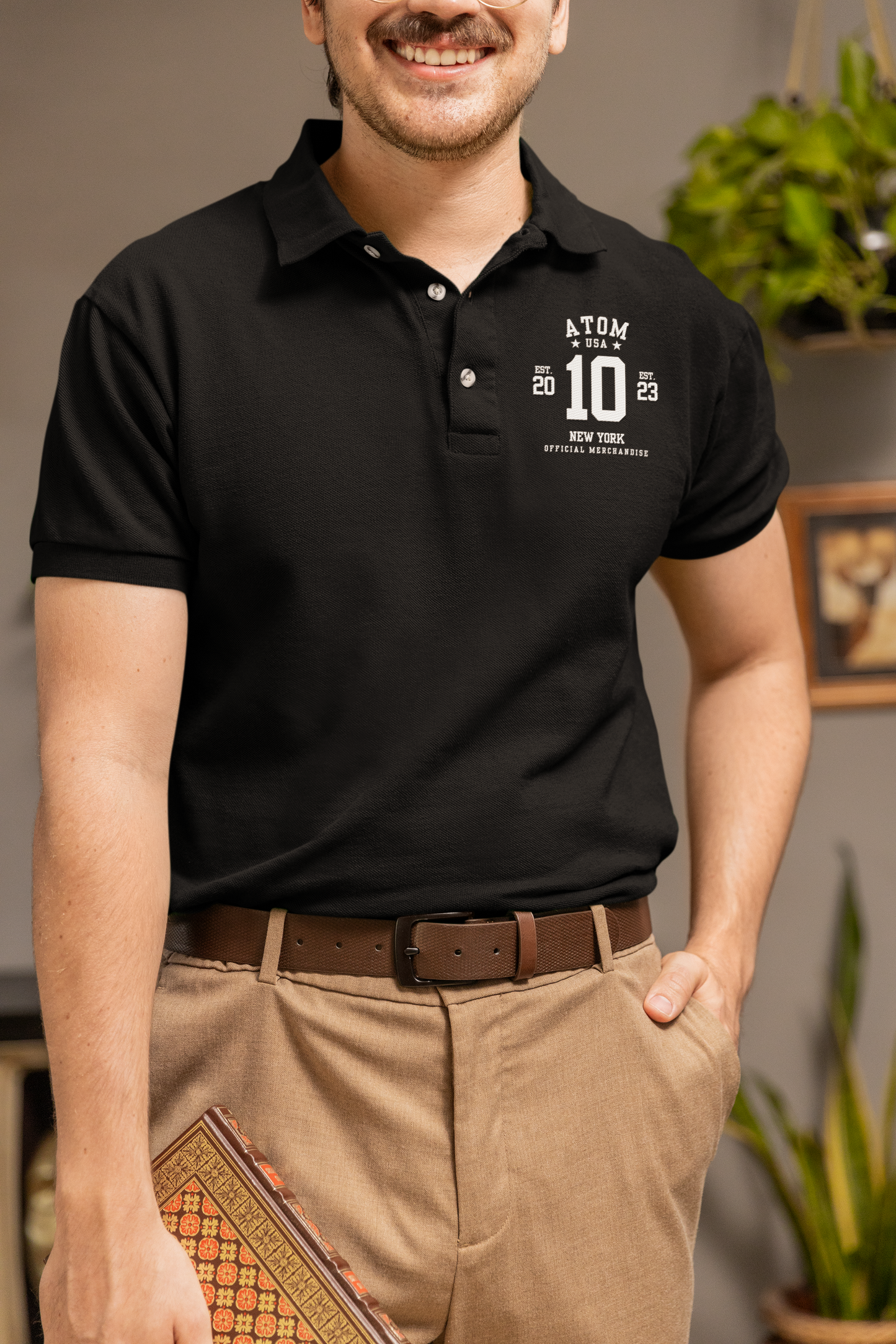 ATOM Official Merchandise Black Polo Neck T-Shirt For Men