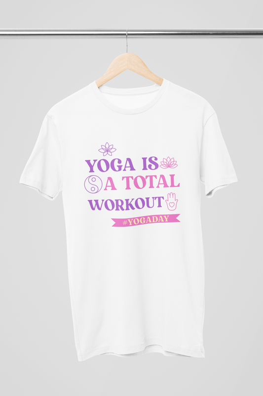 Yoga Is A Total Workout Unisex White T-Shirt | Iris Yog Collection | ATOM