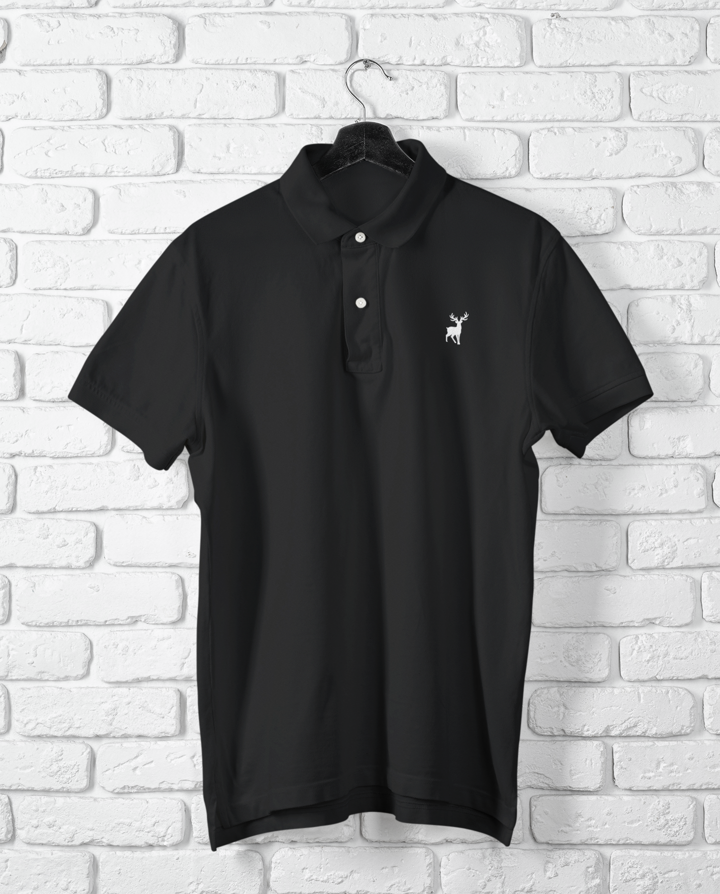 Classic ATOM Logo Black Polo Neck T-Shirt For Men