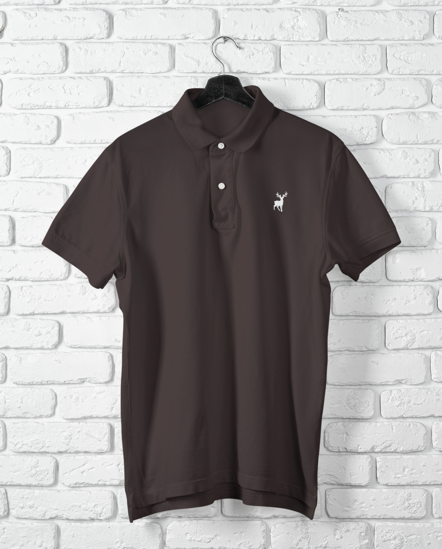 Classic Embroidered ATOM Logo Coffee Brown Polo Neck T-Shirt For Men