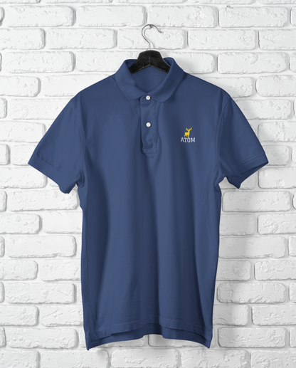 Signature Embroidered ATOM Logo Royal Blue Polo Neck T-Shirt For Men