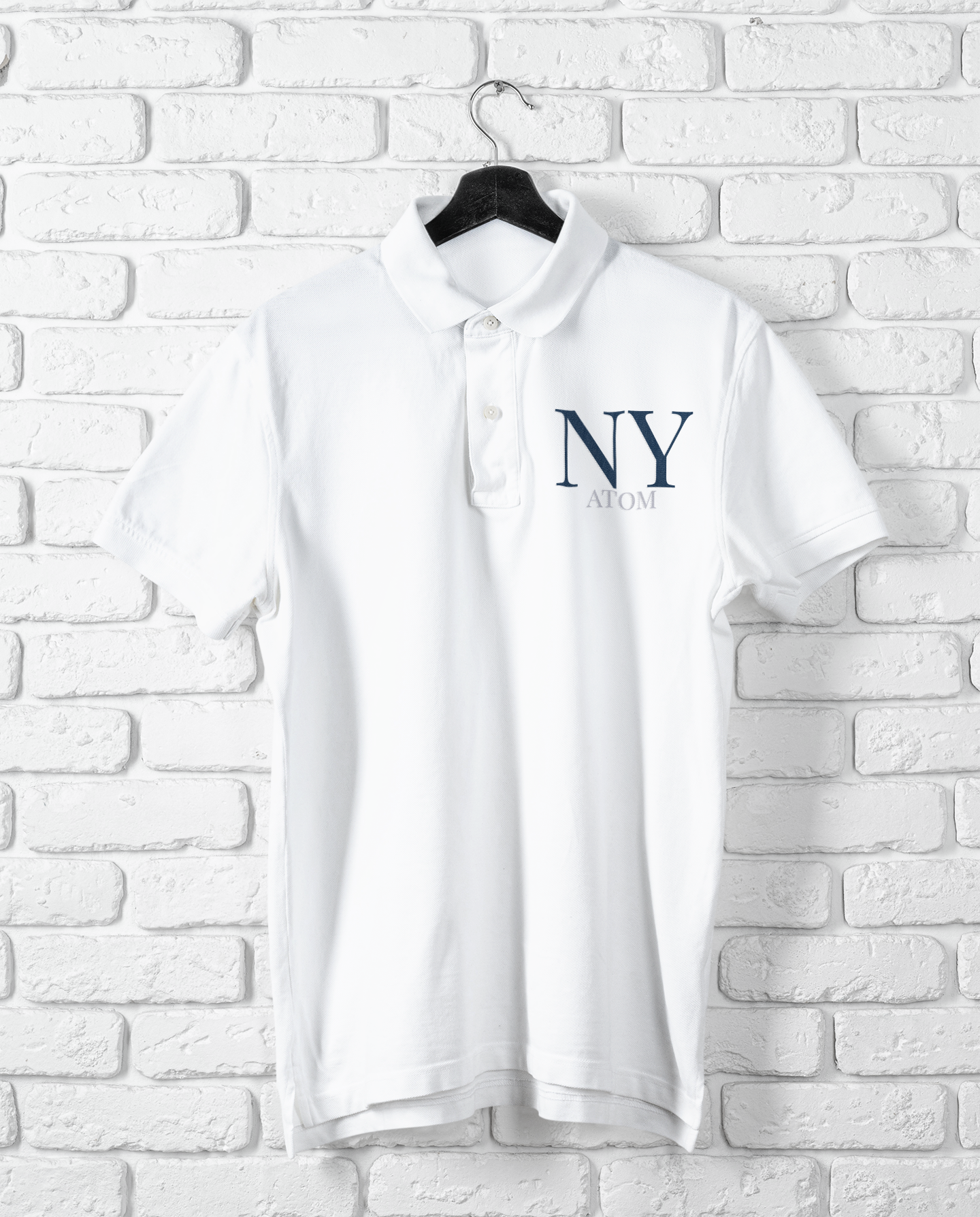 NY ATOM Embroidered White Polo Neck T-Shirt For Men