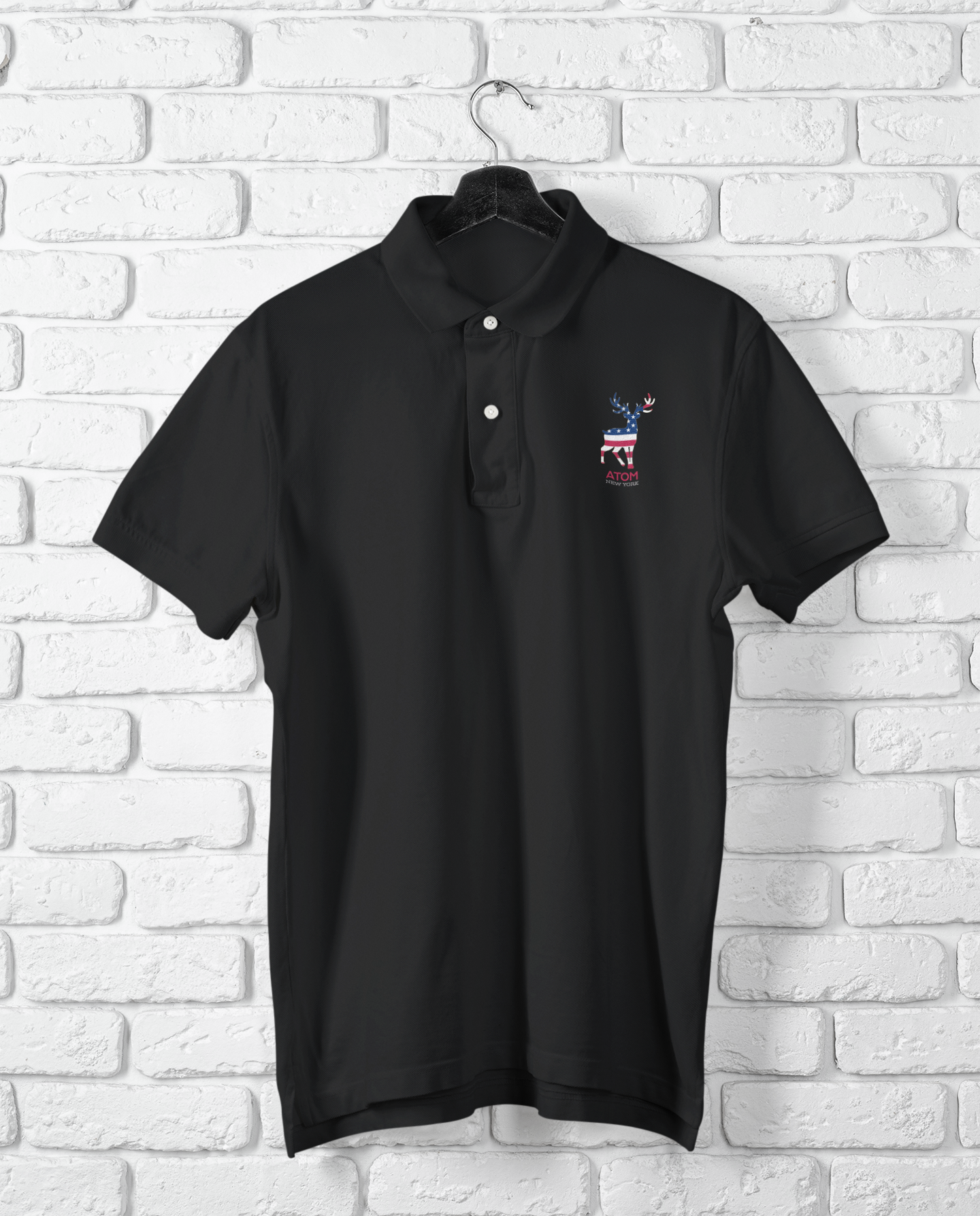 American Flag Logo Embroidered Black Polo Neck T-Shirt For Men