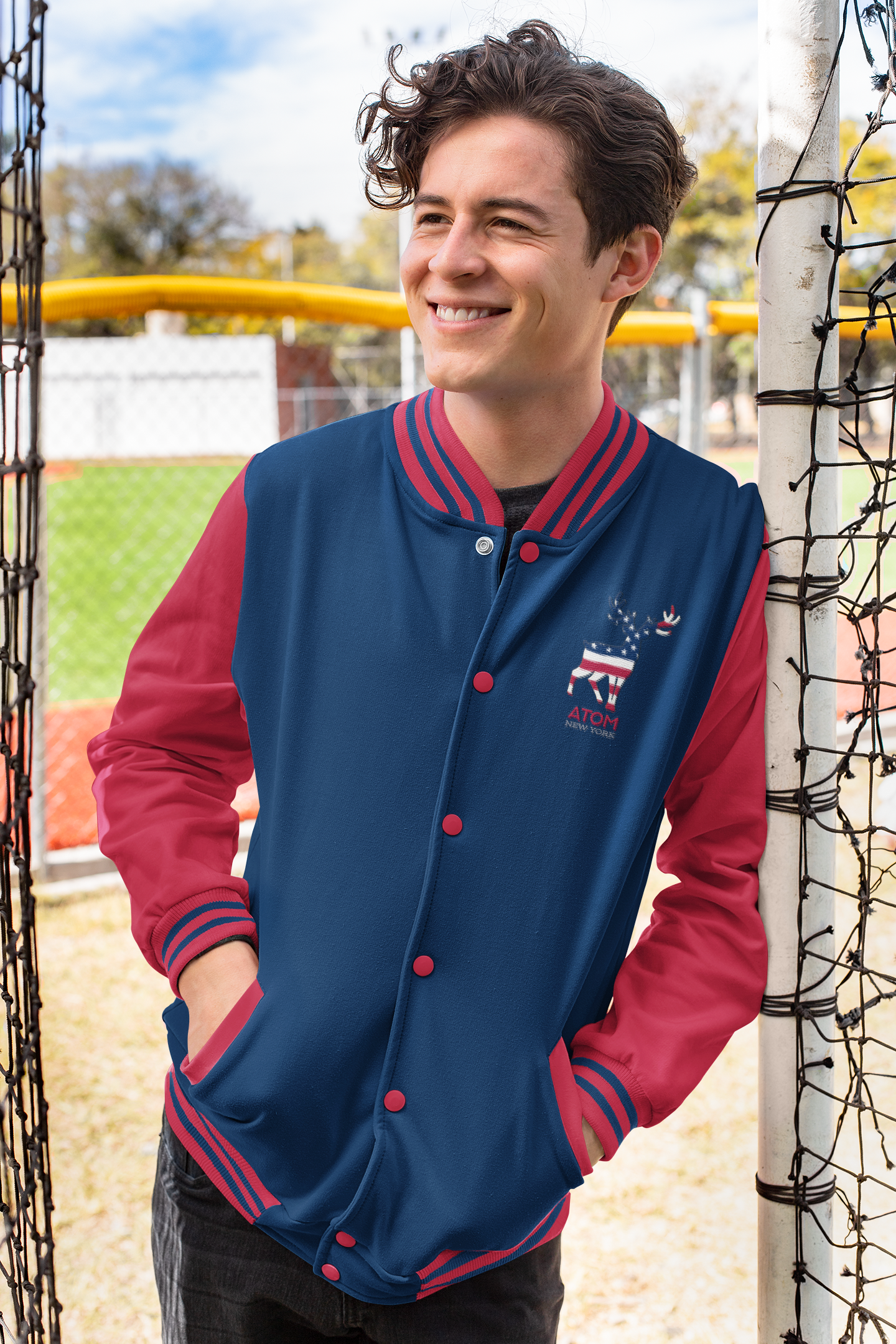 Signature Varsity Jacket - Navy Blue And Red