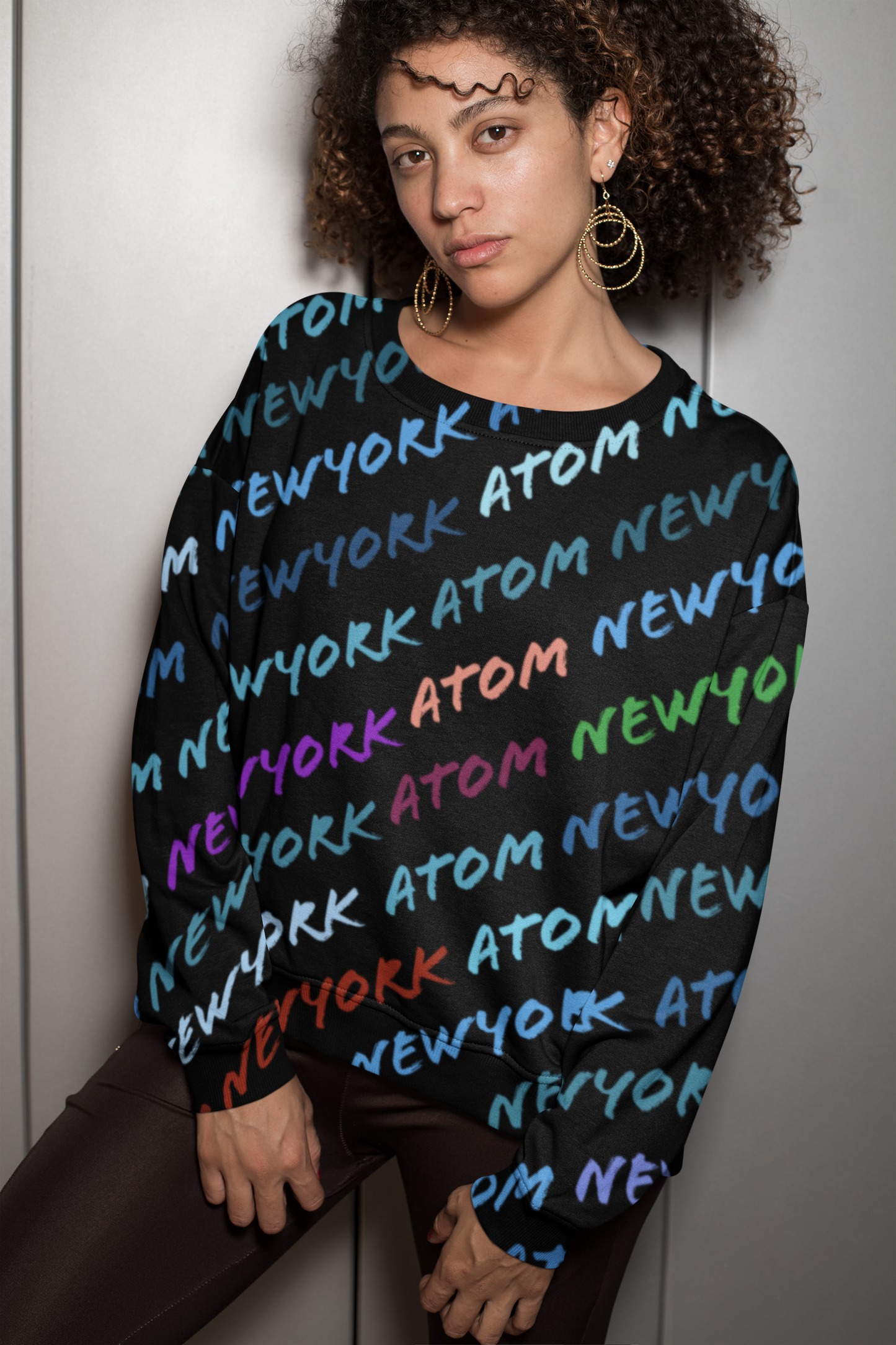 ATOM NEW YORK Coloured All Over Print Black Sweatshirt For Women