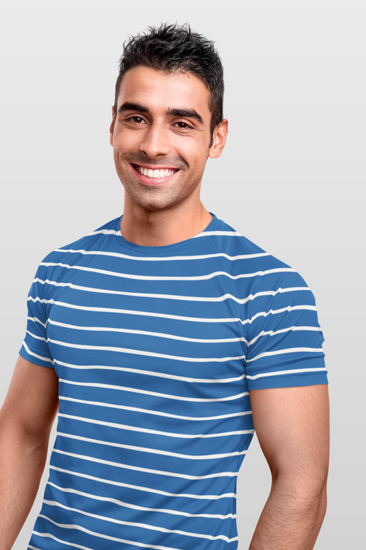 Blue Stripe All Over Print T-Shirt For Men