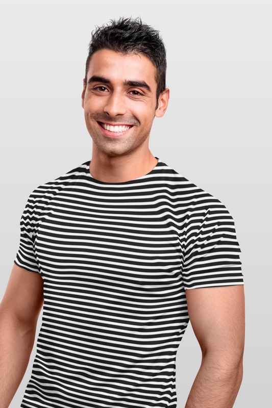 Black And White Stripes All Over Print T-Shirt For Men