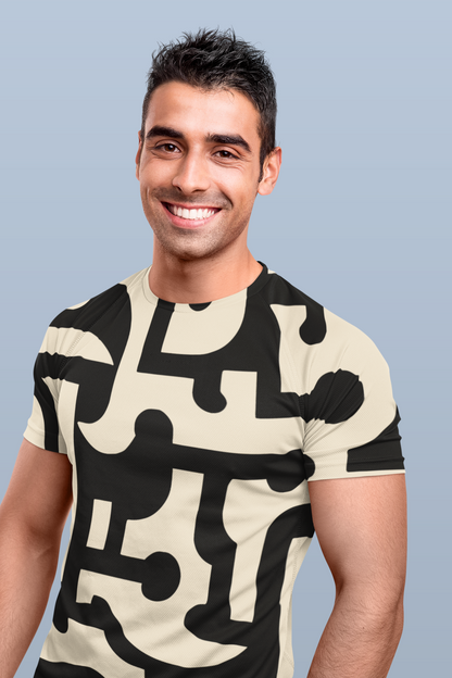 Abstract Art All Over Print Beige T-Shirt For Men
