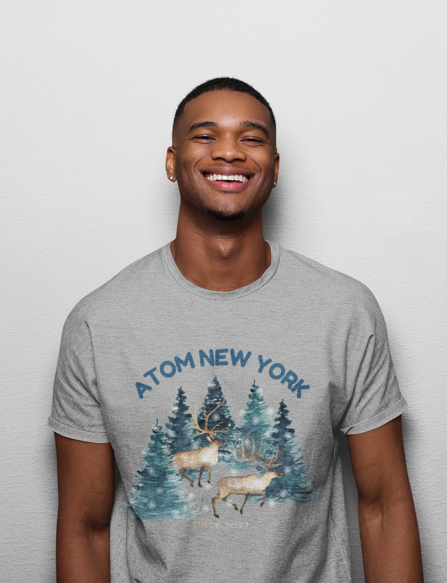 ATOM Signature Brand Print Melange Grey T-Shirt For Men