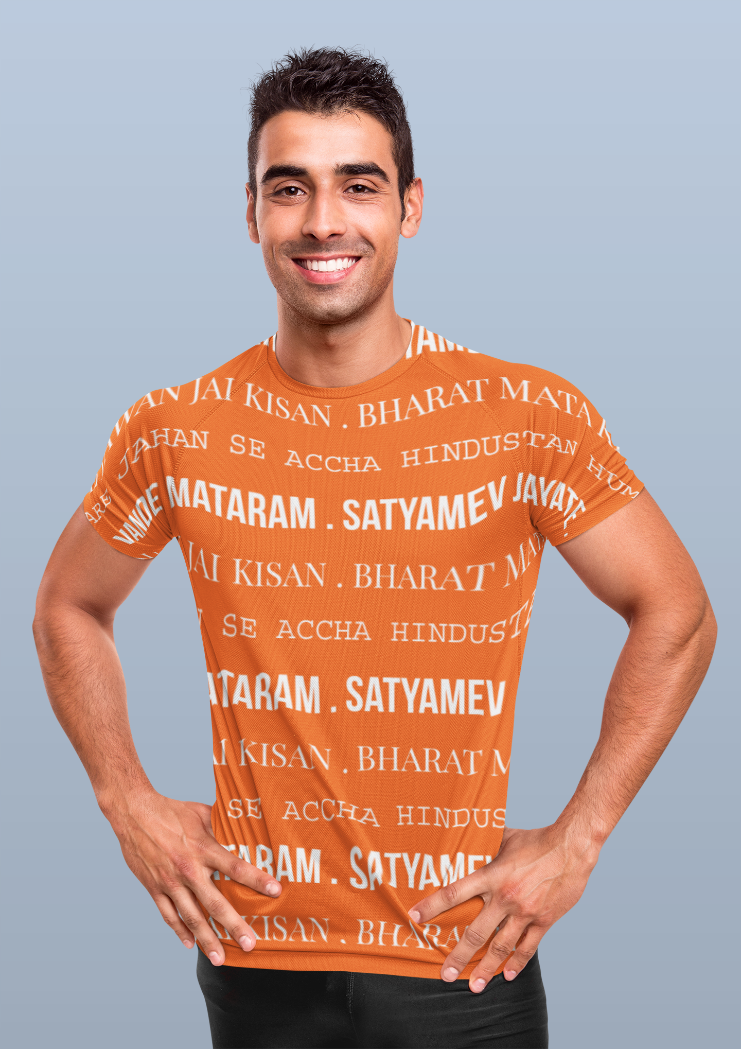 R-Day Special All Over Print Orange T-Shirt For Men