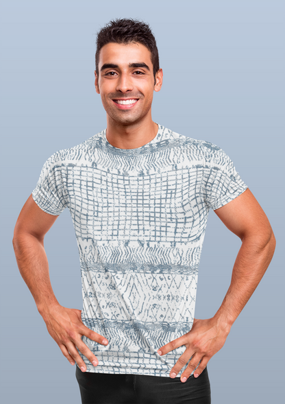 Netted Design All Over Print White T-Shirt For Men