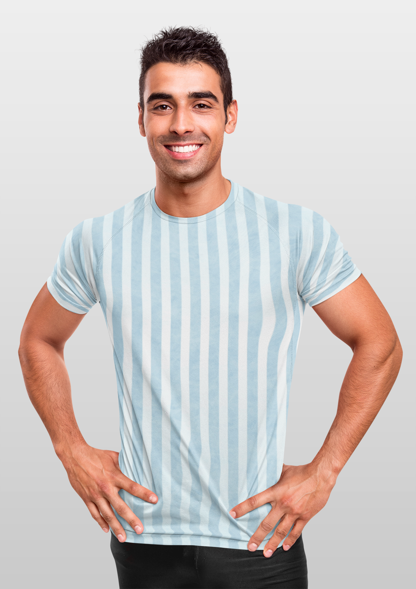 Sky Blue Vertical Stripes All Over Print T-Shirt For Men