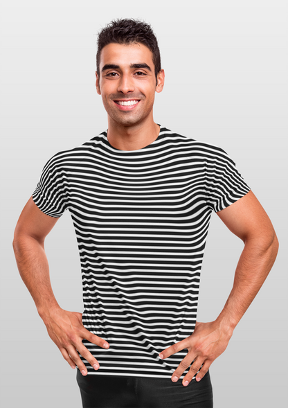 Black And White Stripes All Over Print T-Shirt For Men