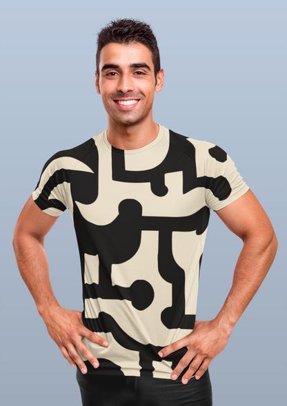 Abstract Art All Over Print Beige T-Shirt For Men