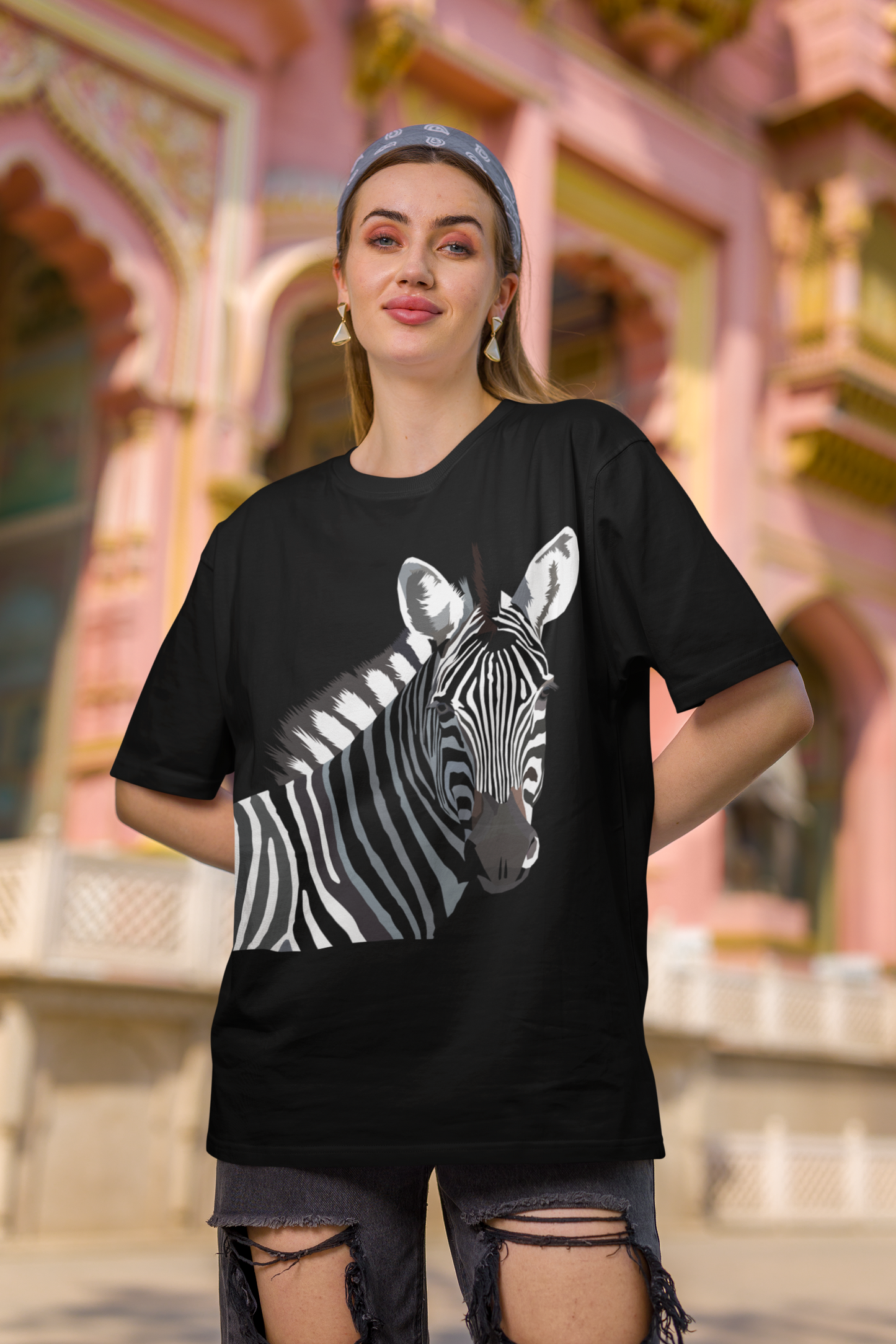 Zebra Black Oversized T-Shirt For Women