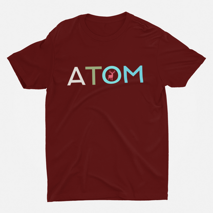 ATOM Signature Flat Blue Icon Maroon Round Neck T-Shirt for Men.