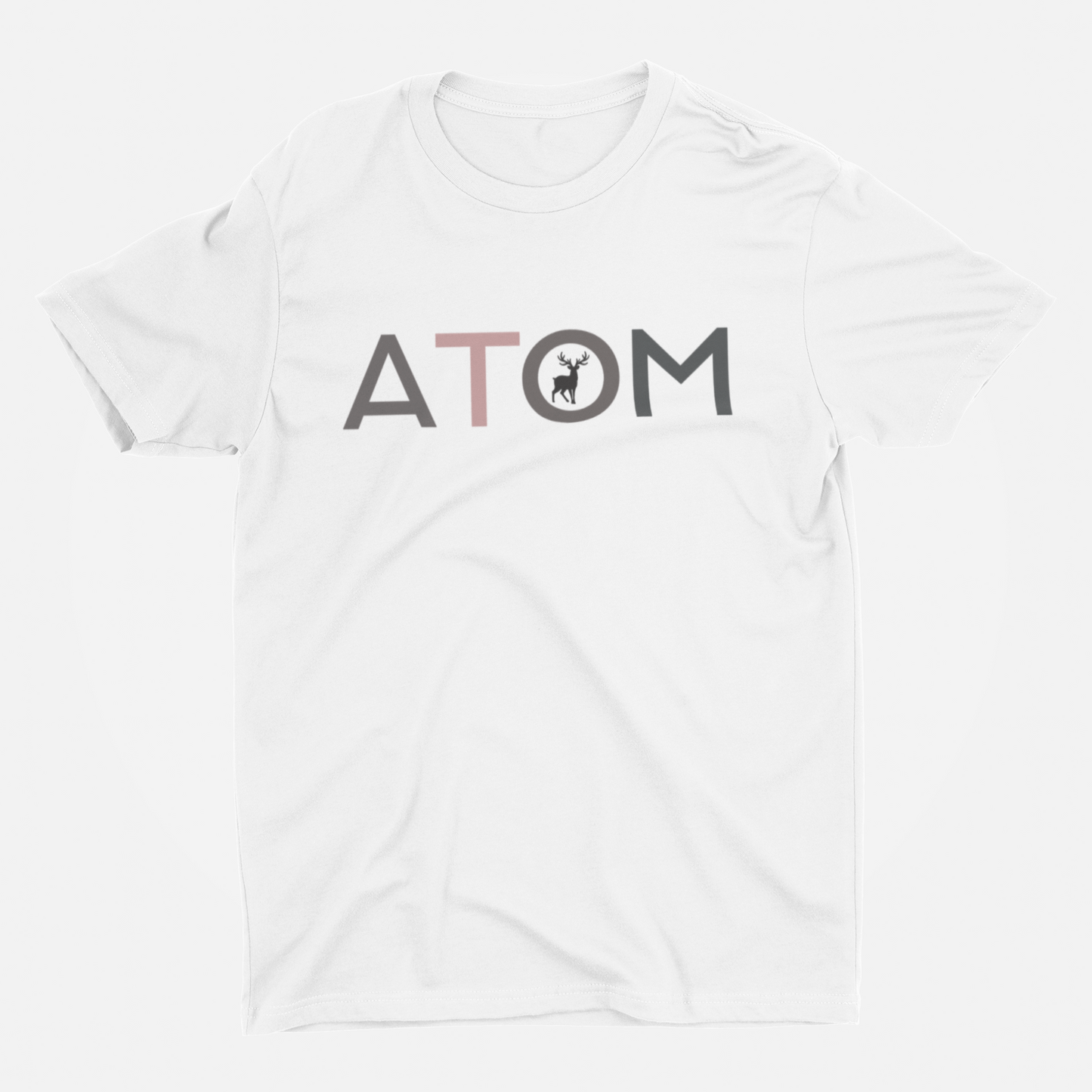 ATOM Signature Flat Grey Icon White Round Neck T-Shirt for Men.