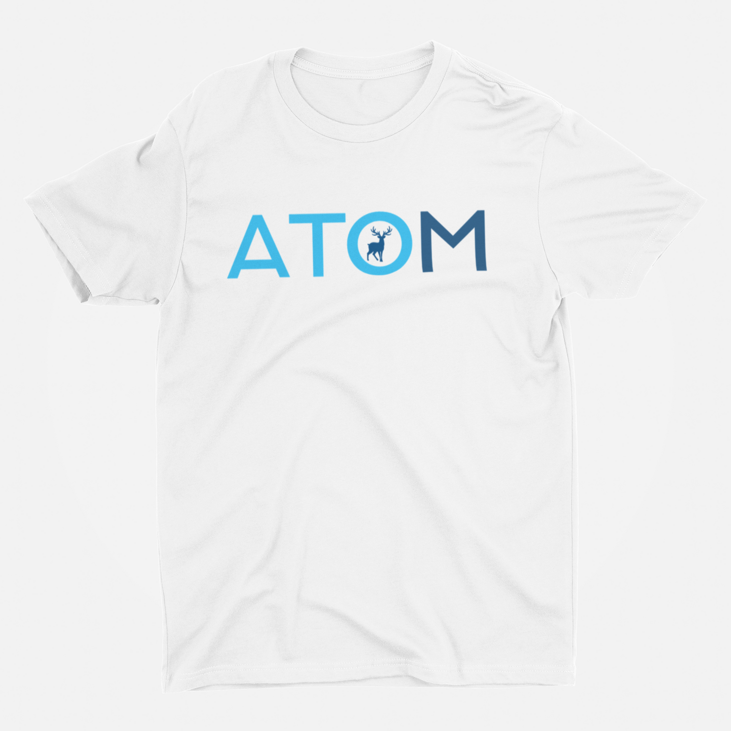 ATOM Signature Flat Blue Icon White Round Neck T-Shirt for Men.