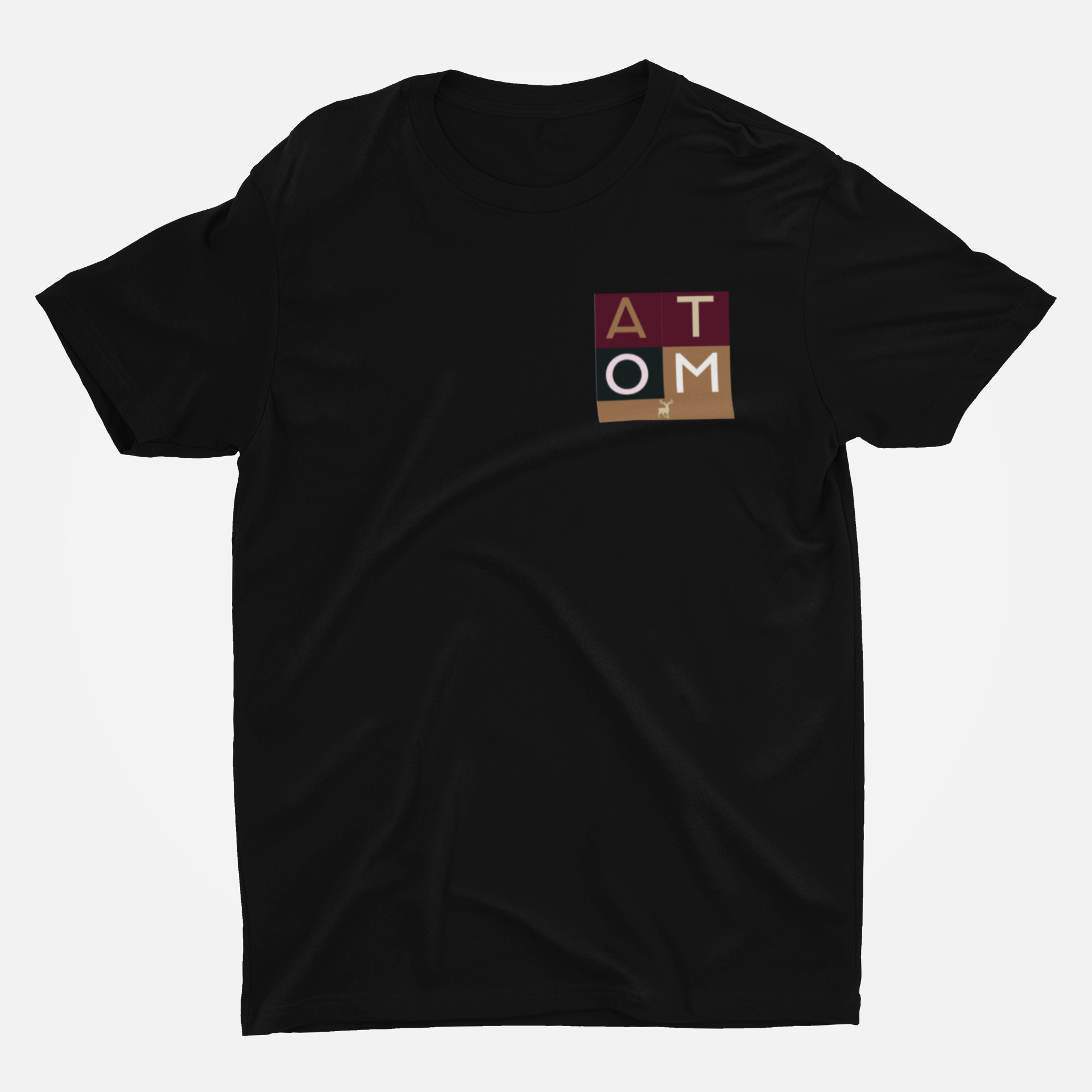 ATOM Signature Maroon Pocket Icon Black Round Neck T-Shirt for Men.