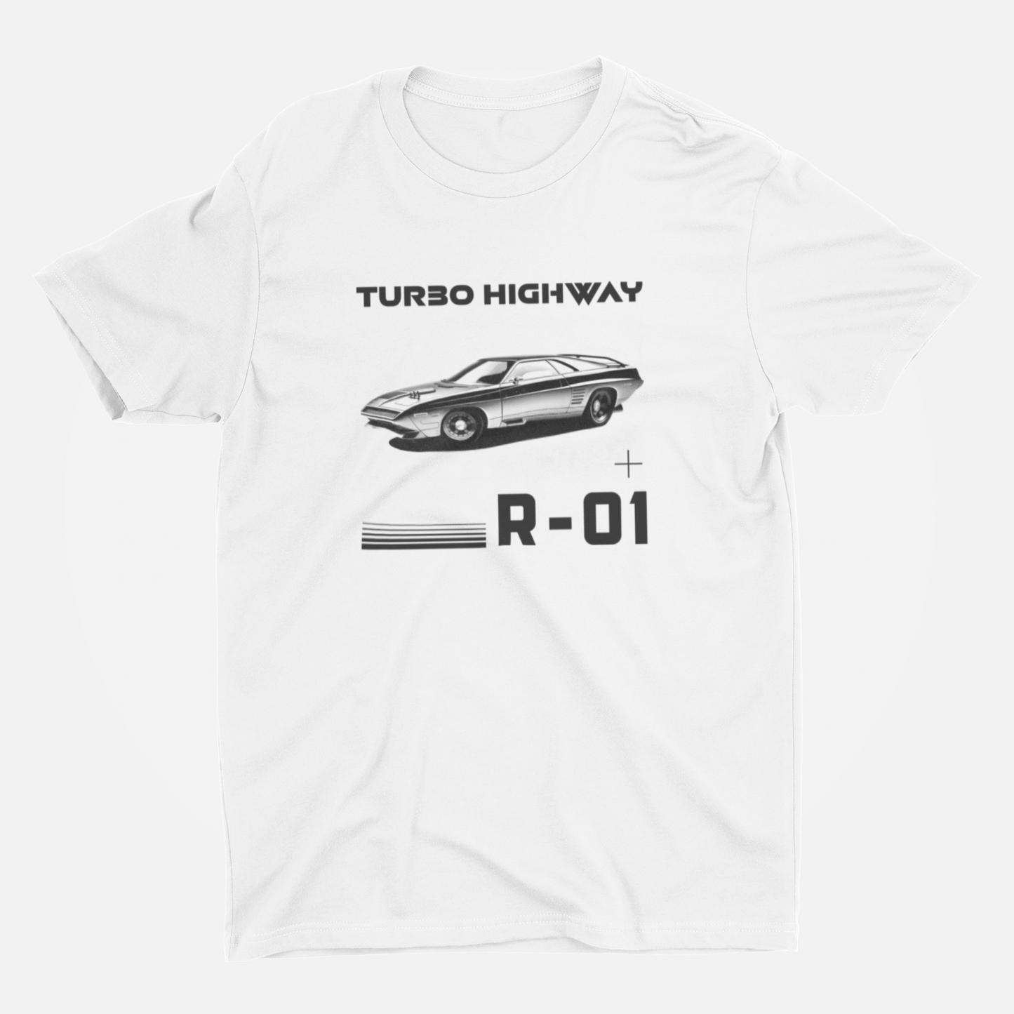 Turbo Highway Vintage Car White Round Neck T-Shirt for Men. 