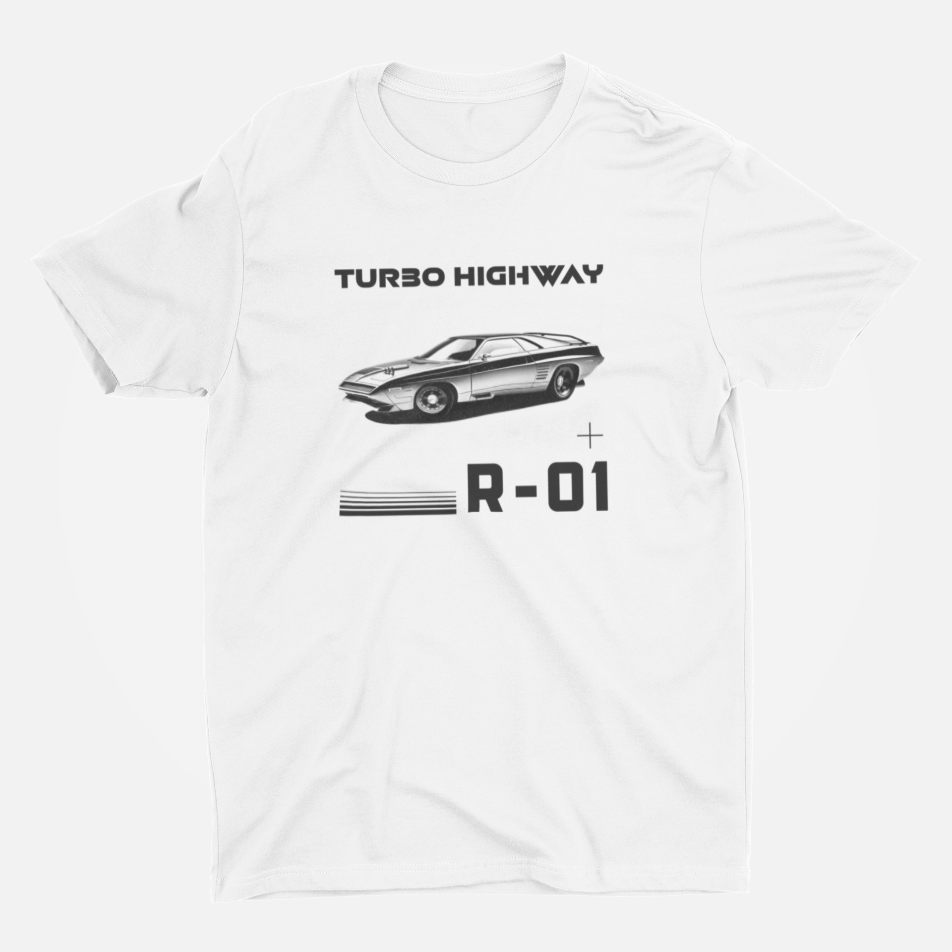 Turbo Highway Vintage Car White Round Neck T-Shirt for Men. 